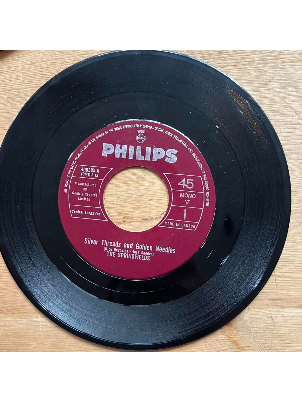 The Springfields - Silver Threads and Golden Needles/Aunt Rhody 45rpm VG+ R15